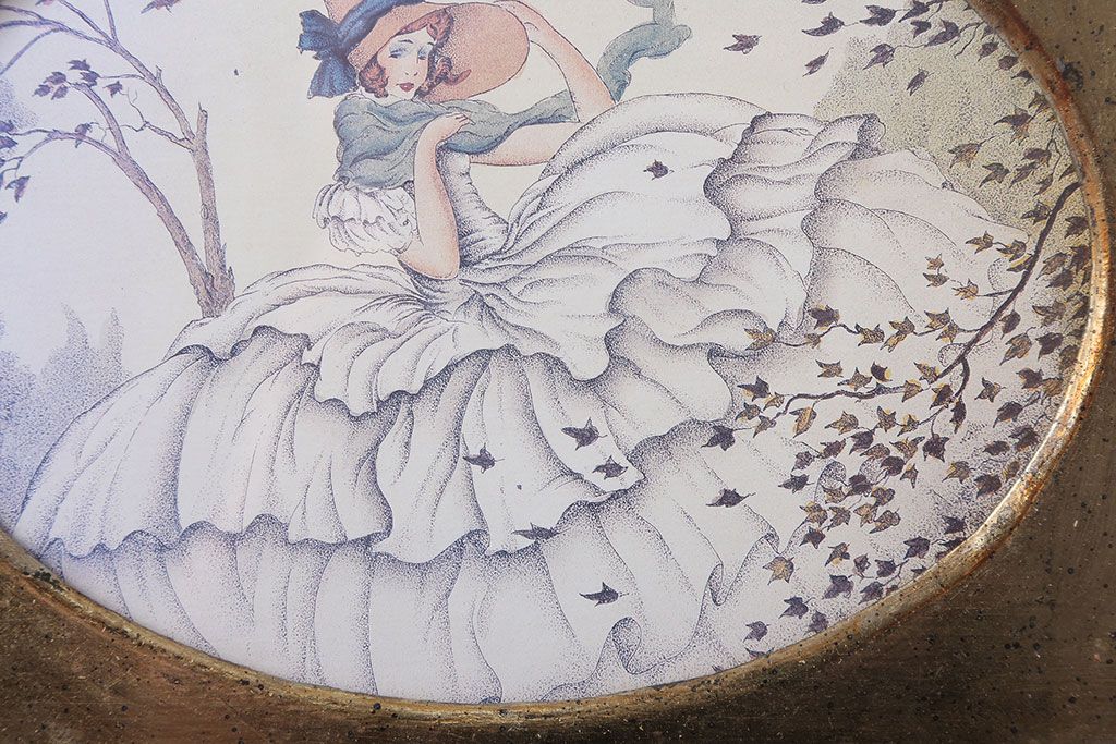 アンティーク雑貨　イギリスビンテージ　壁掛け絵画　フレーム(白いドレスの女性)