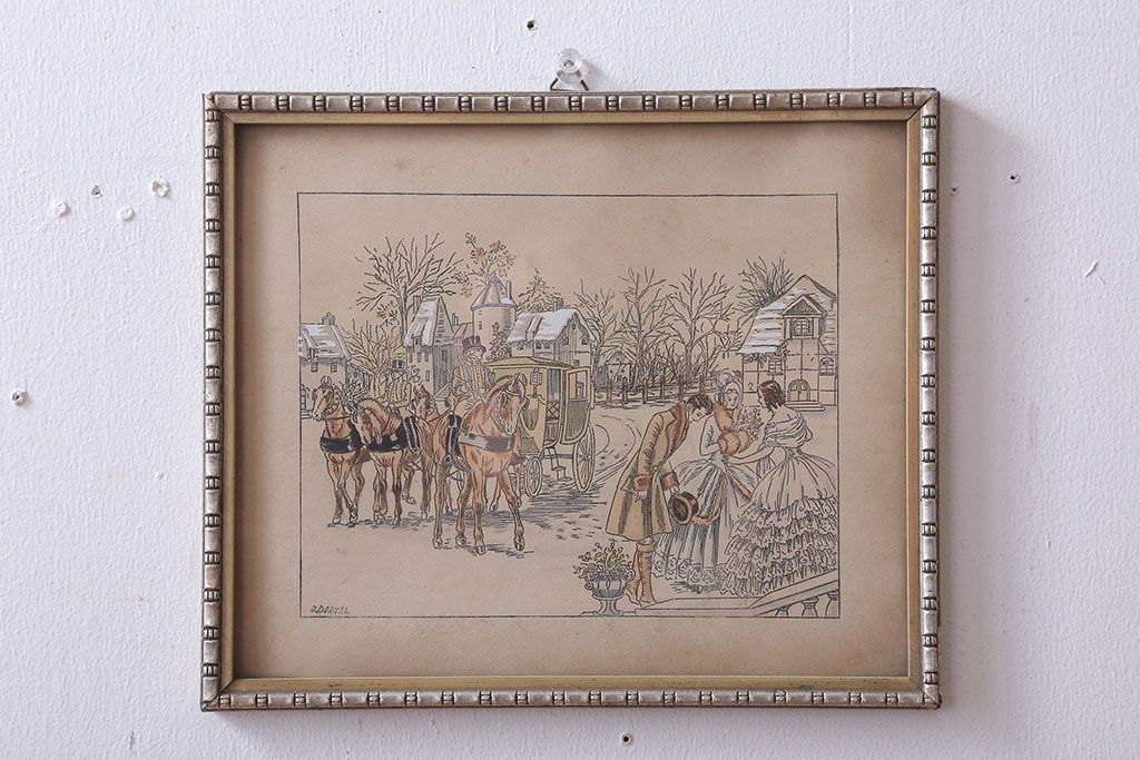 アンティーク雑貨　イギリスビンテージ　壁掛け絵画　フレーム