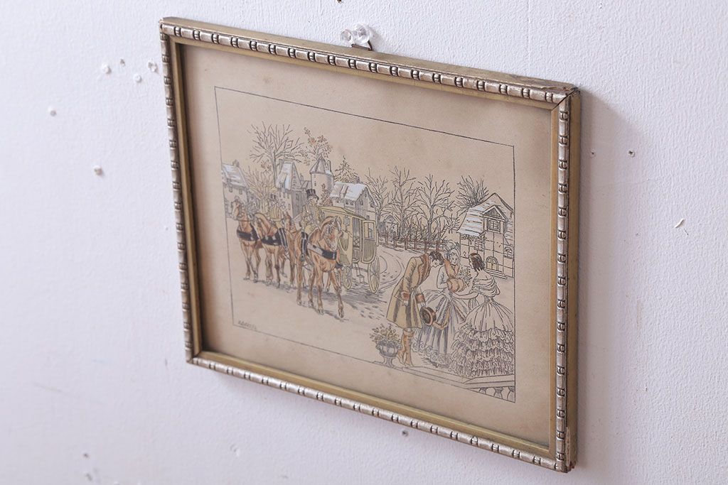 アンティーク雑貨　イギリスビンテージ　壁掛け絵画　フレーム
