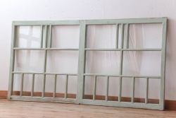 アンティーク　ミントグリーンペイントのガラス戸2枚セット(窓)(2)