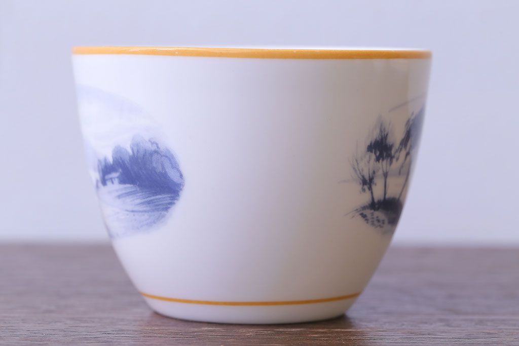 アンティーク雑貨　中古　イギリスMINTON(ミントン)　Peonies・poppies・blue landscape　カップ&ソーサー3客セット(洋食器)