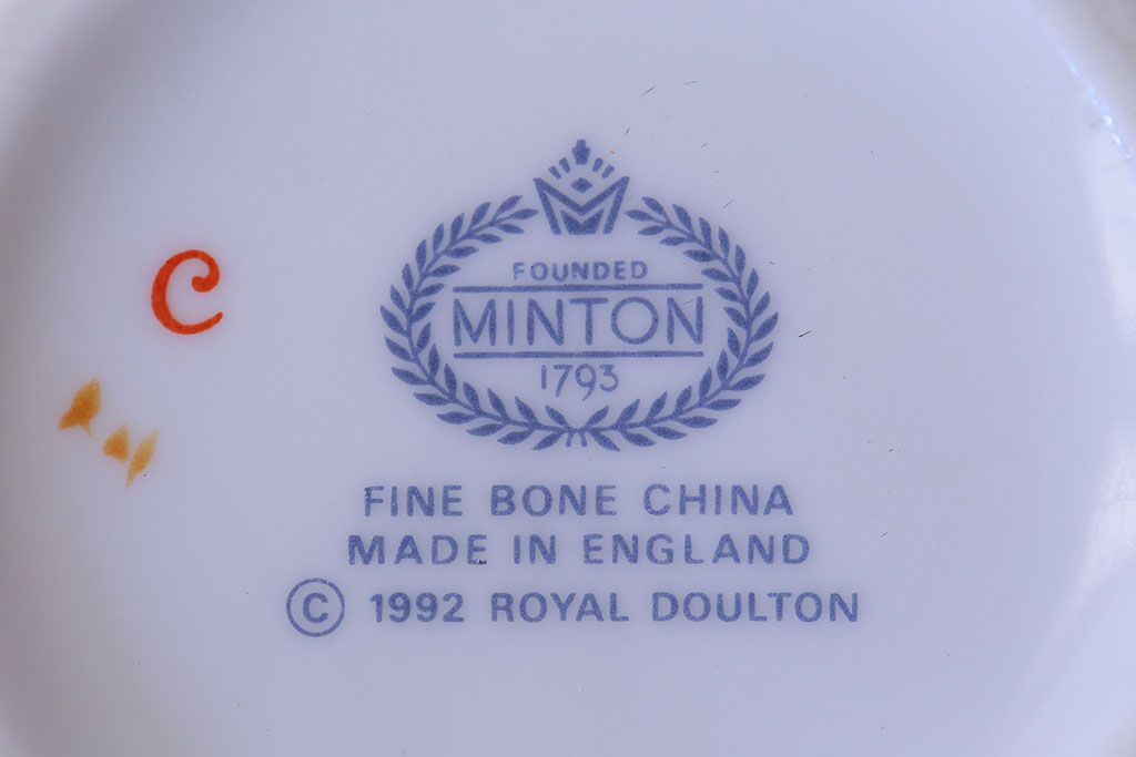アンティーク雑貨　中古　イギリスMINTON(ミントン)　Peonies・poppies・blue landscape　カップ&ソーサー3客セット(洋食器)