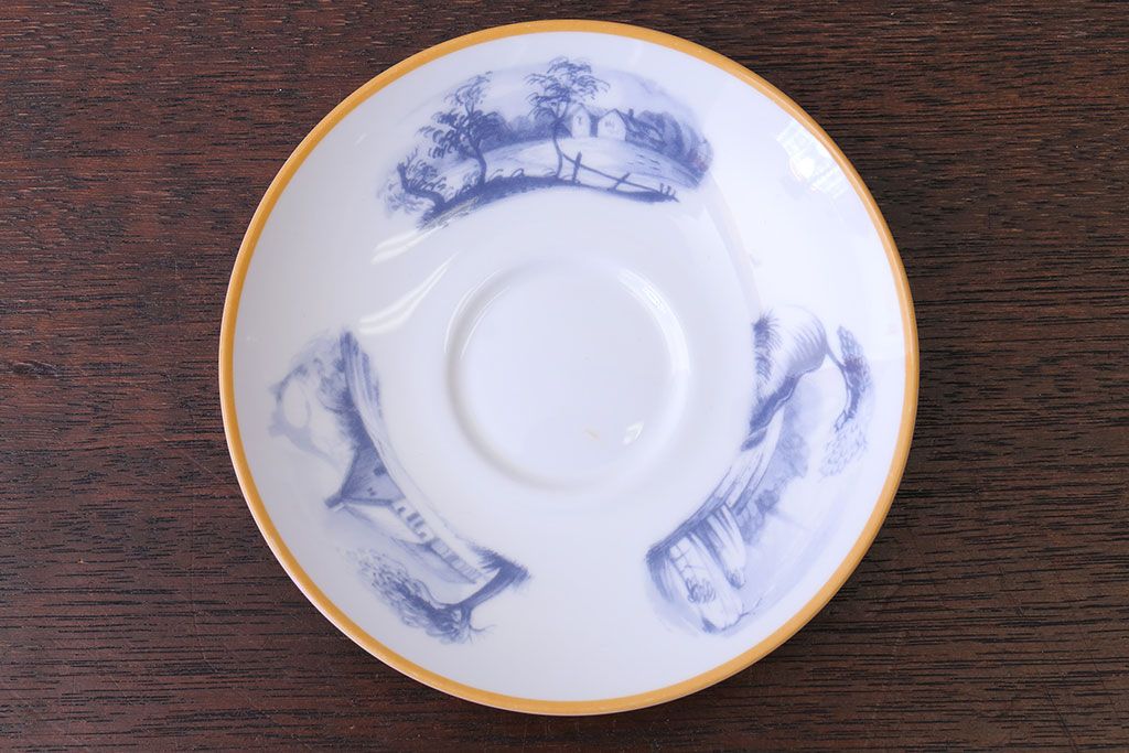 アンティーク雑貨　中古　イギリスMINTON(ミントン)　Peonies・poppies・blue landscape　カップ&ソーサー3客セット(洋食器)