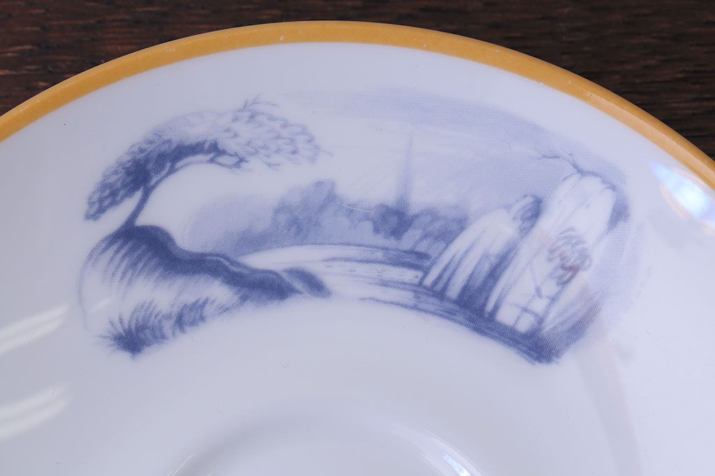 アンティーク雑貨　中古　イギリスMINTON(ミントン)　Peonies・poppies・blue landscape　カップ&ソーサー3客セット(洋食器)