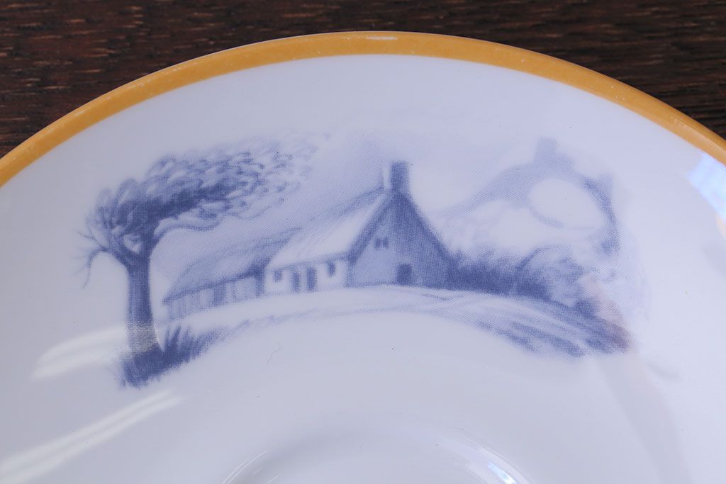 アンティーク雑貨　中古　イギリスMINTON(ミントン)　Peonies・poppies・blue landscape　カップ&ソーサー3客セット(洋食器)