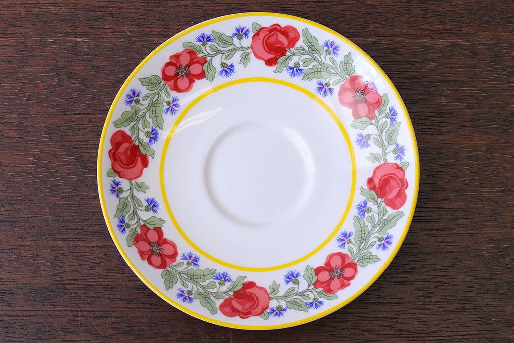 アンティーク雑貨　中古　イギリスMINTON(ミントン)　Peonies・poppies・blue landscape　カップ&ソーサー3客セット(洋食器)
