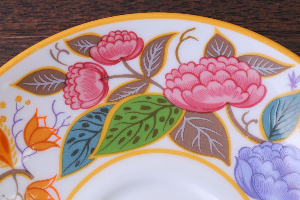 アンティーク雑貨　中古　イギリスMINTON(ミントン)　Peonies・poppies・blue landscape　カップ&ソーサー3客セット(洋食器)