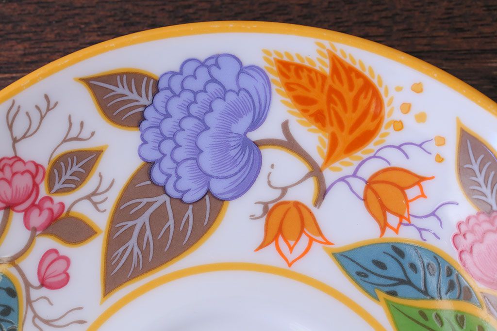 アンティーク雑貨　中古　イギリスMINTON(ミントン)　Peonies・poppies・blue landscape　カップ&ソーサー3客セット(洋食器)
