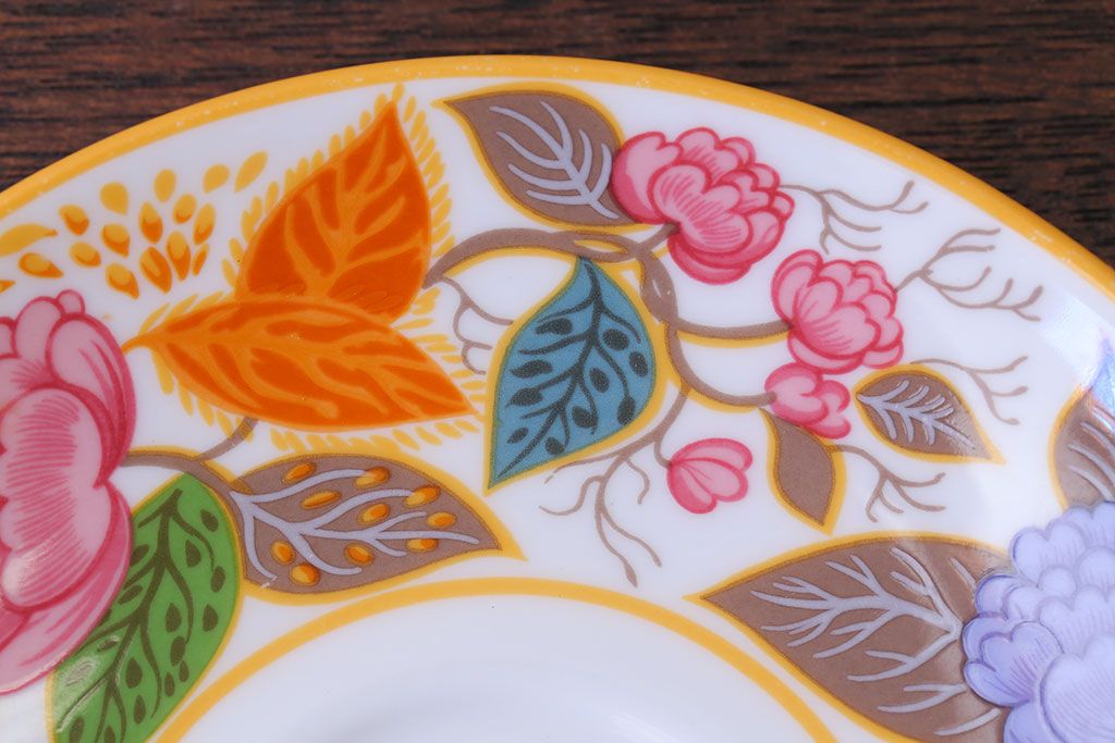 アンティーク雑貨　中古　イギリスMINTON(ミントン)　Peonies・poppies・blue landscape　カップ&ソーサー3客セット(洋食器)