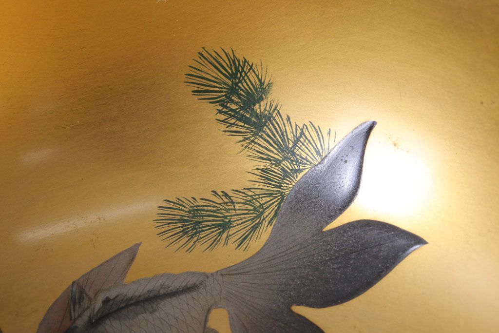 アンティーク雑貨　和製アンティーク　大正〜昭和初期　金魚の図　木製蒔絵盃洗(漆器)(2)