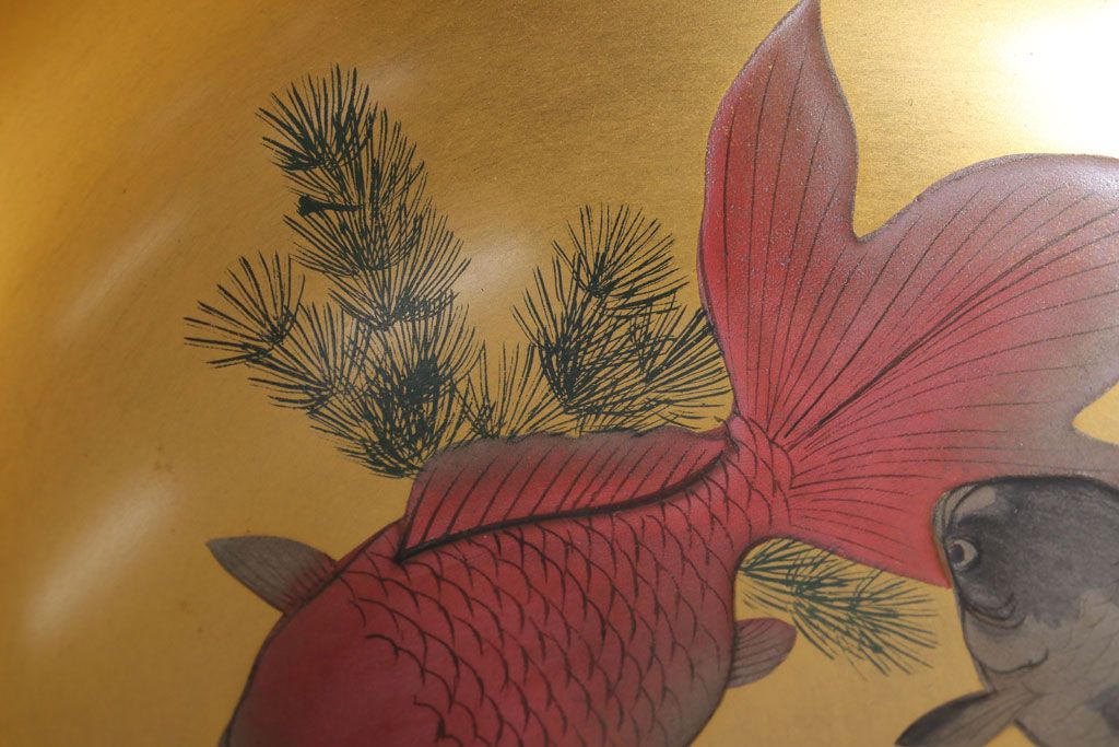アンティーク雑貨　和製アンティーク　大正〜昭和初期　金魚の図　木製蒔絵盃洗(漆器)(2)