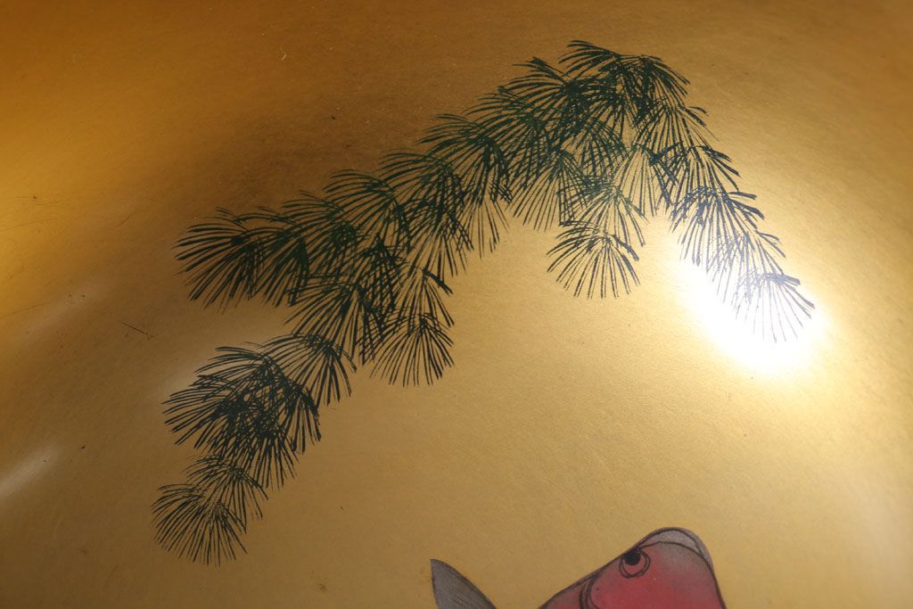 アンティーク雑貨　和製アンティーク　大正〜昭和初期　金魚の図　木製蒔絵盃洗(漆器)(2)