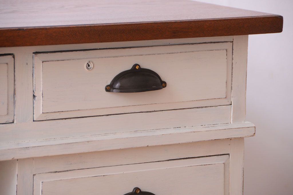 アンティーク家具　アンティークペイント　古いナラ材の上質な組み立て式両袖机(デスク)