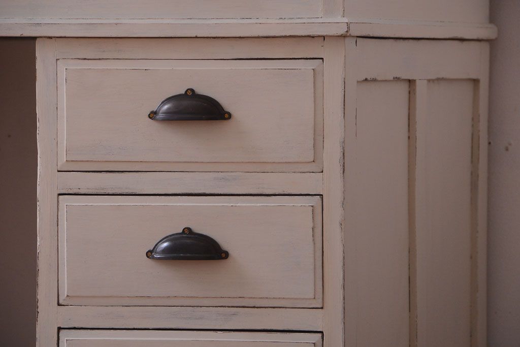 アンティーク家具　アンティークペイント　古いナラ材の上質な組み立て式両袖机(デスク)