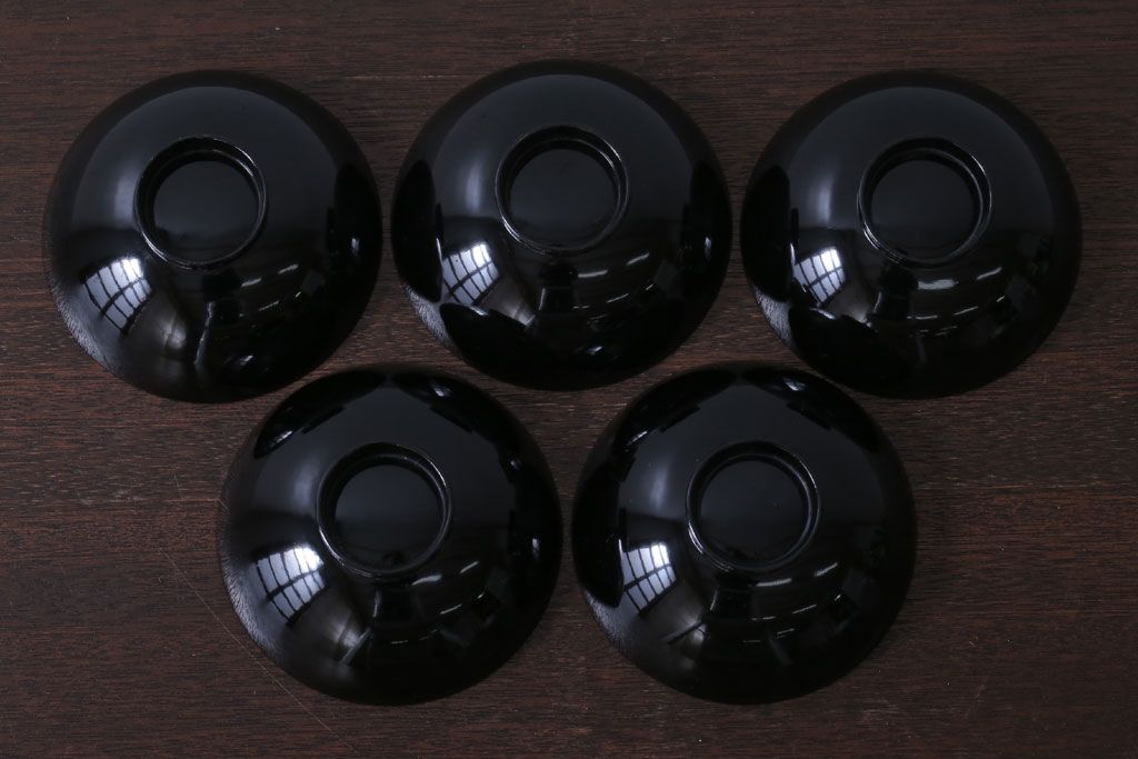 アンティーク雑貨　アンティーク　昭和二年　木製の鶴蒔絵椀5客セット(漆器)