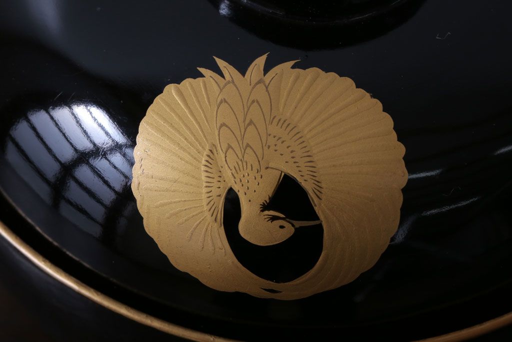 アンティーク雑貨　アンティーク　大正〜昭和初期　木製の鶴亀蒔絵椀6客セット(漆器)