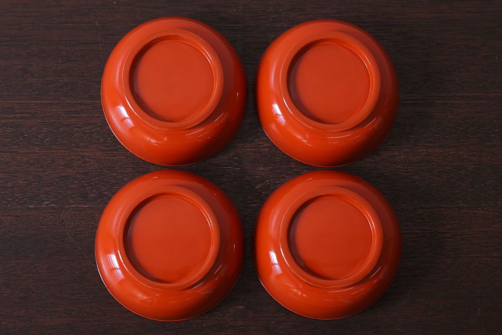アンティーク雑貨　アンティーク　大正〜昭和初期　木製朱塗蒔絵椀4客セット(漆器)