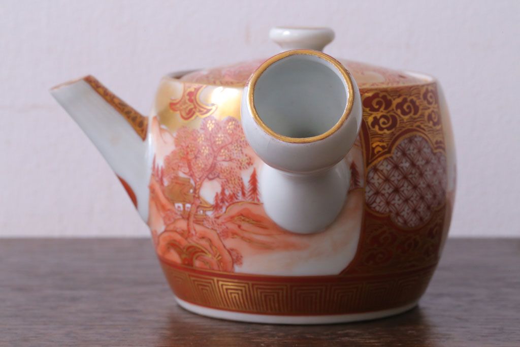 アンティーク雑貨　アンティーク　大正〜昭和初期　九谷焼　急須・茶碗の6点セット(茶道具・色絵)