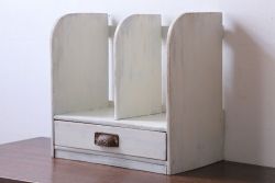 アンティーク家具　アンティークペイント　引き出し付き!小さな古い木の本立て