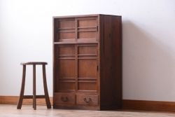 アンティーク家具　和製アンティーク　古い木製の小ぶりな収納棚(下駄箱)(3)