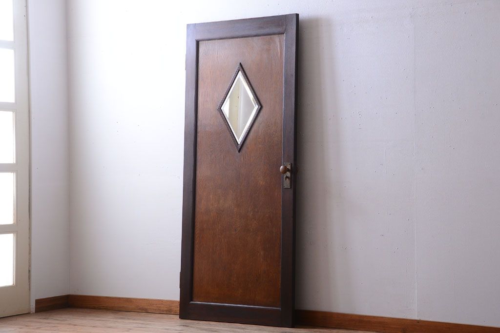 和製アンティーク　寄木細工!菱形ミラー付きの古いドア