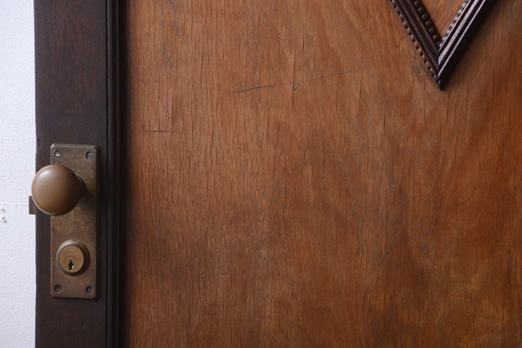 和製アンティーク　寄木細工!菱形ミラー付きの古いドア
