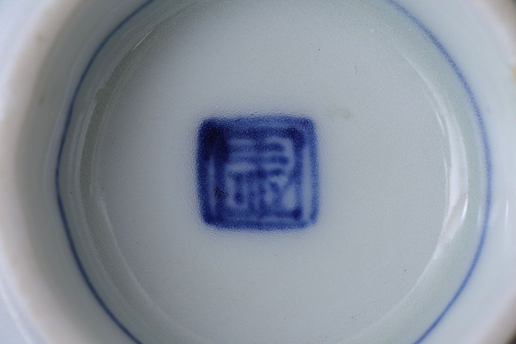 アンティーク雑貨　アンティーク　明治〜大正　染付蓋茶碗5客(2)