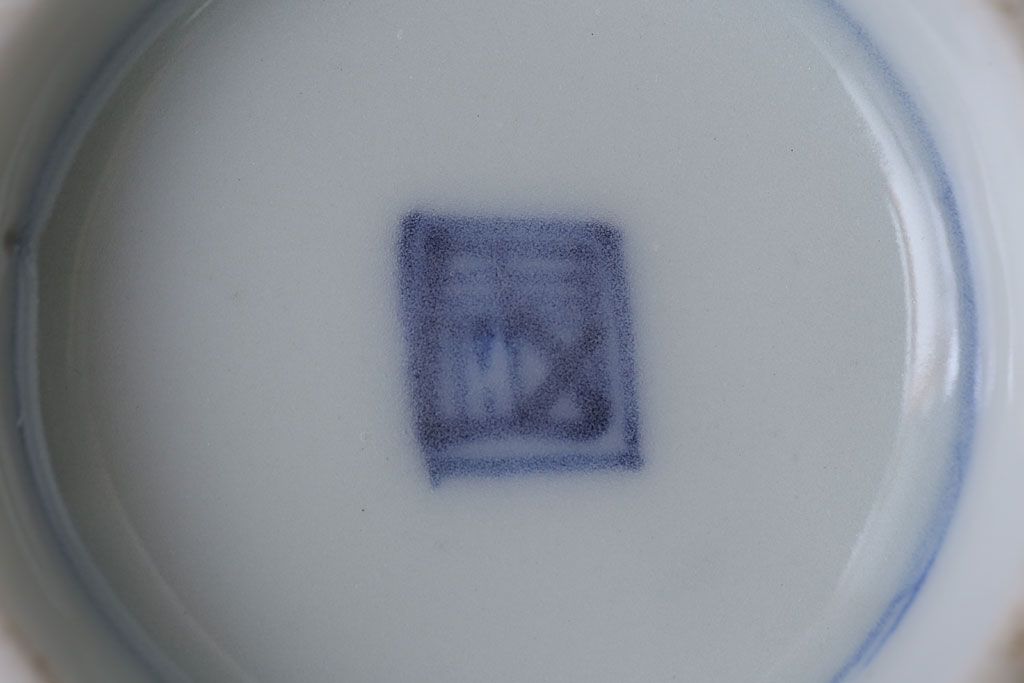 アンティーク雑貨　アンティーク　明治〜大正　染付蓋茶碗5客(2)