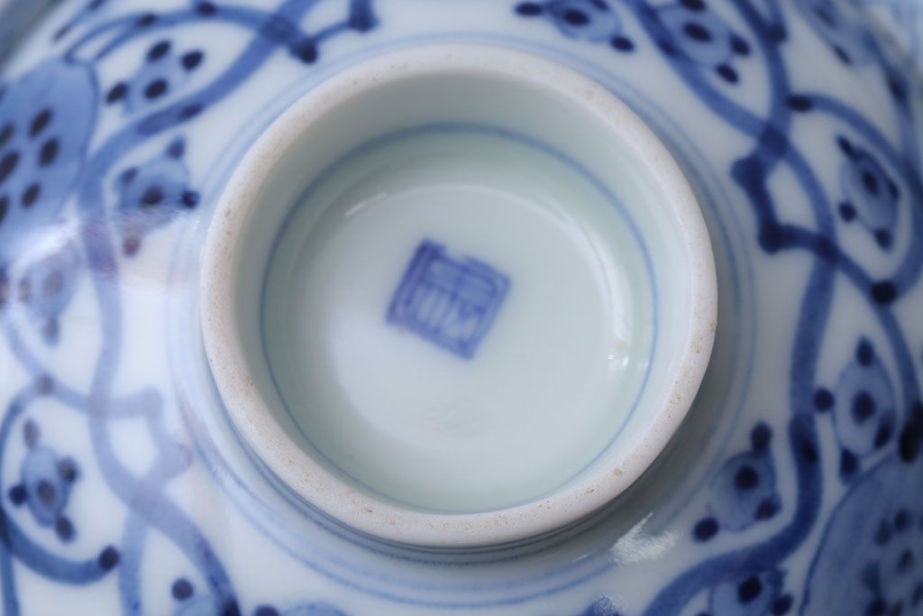 アンティーク雑貨　明治〜大正　染付蓋茶碗5客(3)