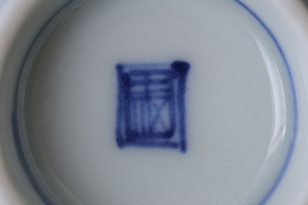 アンティーク雑貨　明治〜大正　染付蓋茶碗5客(3)