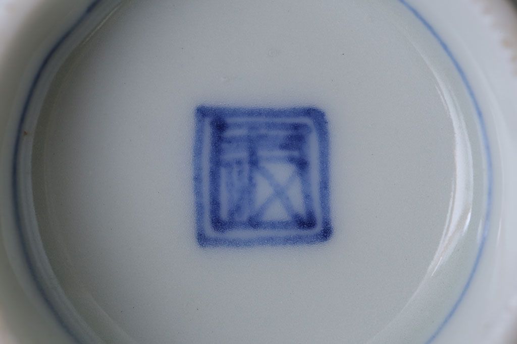 アンティーク雑貨　明治〜大正　染付蓋茶碗5客(3)