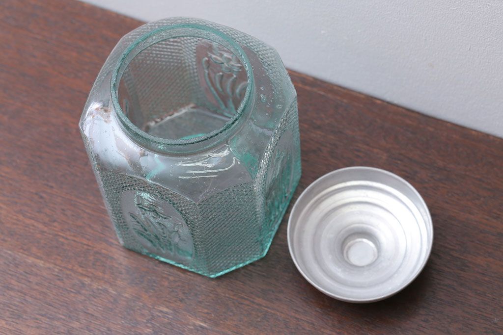 昭和レトロ アメヤ瓶 ガラス容器 蓋付 あめや キャンディ ポット