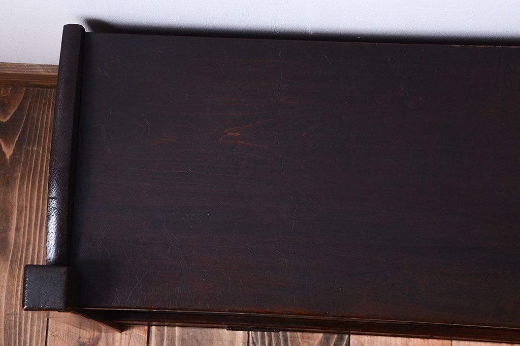 アンティーク家具　和製アンティーク　黒柿・欅材!結霜ガラス引き戸の置床(置き床)