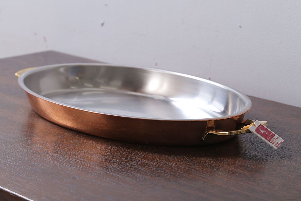 アンティーク雑貨　ビンテージ　スイスSpring(スプリング)　銅製オーバルパン