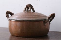 アンティーク雑貨　ビンテージ　銅製のシャビーな両手鍋
