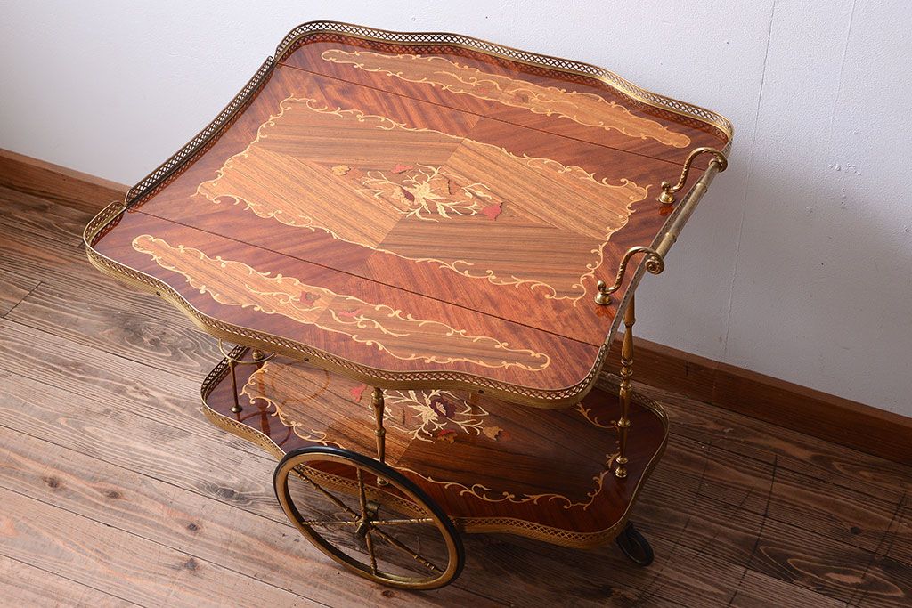 中古　イタリア製　バタフライ天板付き!2段キャスターワゴン