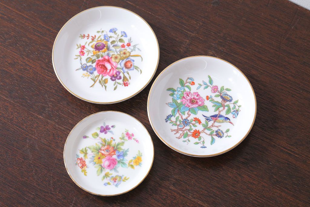 アンティーク雑貨 中古 MINTON (ミントン)など花柄の小皿3枚セット