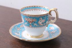 アンティーク雑貨　イギリスビンテージ　CROWN STAFFORDSHIRE(クラウンスタッフォードシャー)ELLESMERE(エルズミーア)TURQUOISE(ターコイズ)カップ&ソーサー(洋食器)