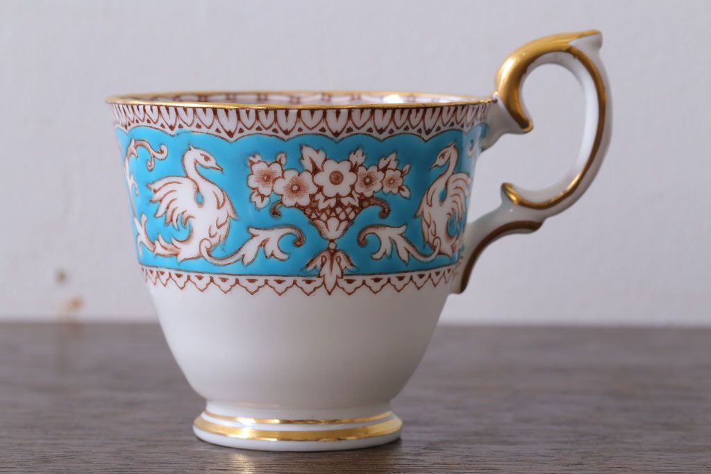 アンティーク雑貨　イギリスビンテージ　CROWN STAFFORDSHIRE(クラウンスタッフォードシャー)ELLESMERE(エルズミーア)TURQUOISE(ターコイズ)カップ&ソーサー(洋食器)