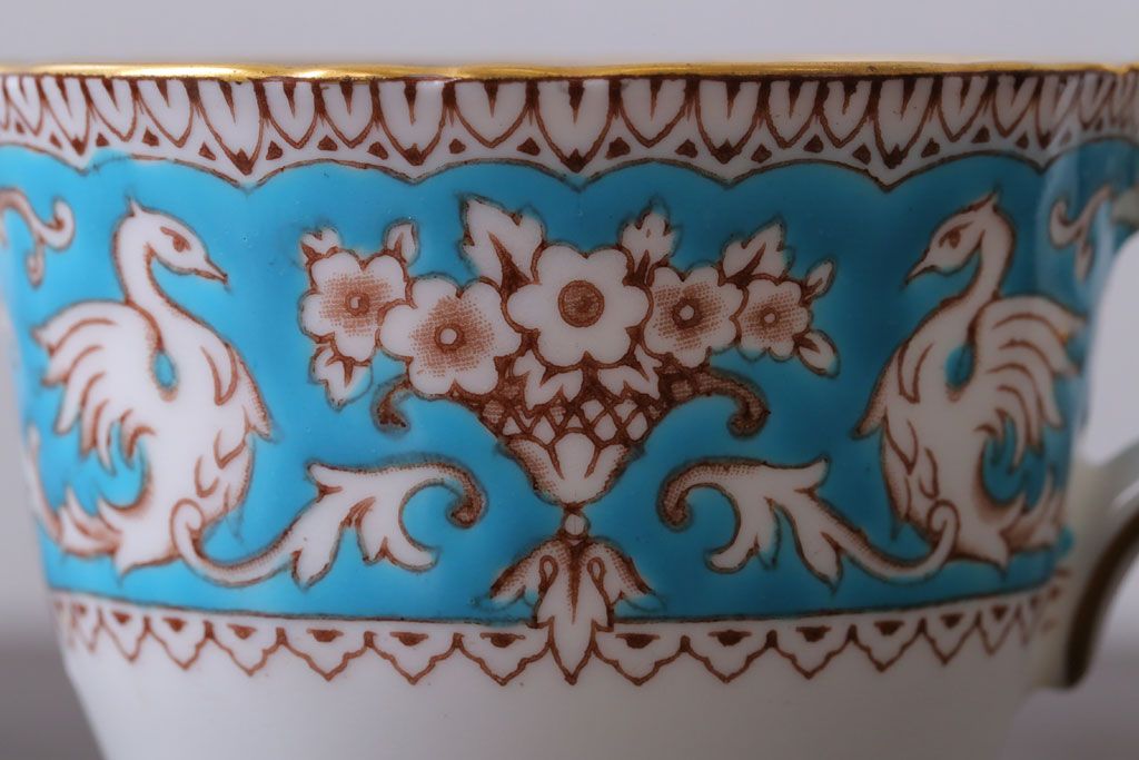 アンティーク雑貨　イギリスビンテージ　CROWN STAFFORDSHIRE(クラウンスタッフォードシャー)ELLESMERE(エルズミーア)TURQUOISE(ターコイズ)カップ&ソーサー(洋食器)