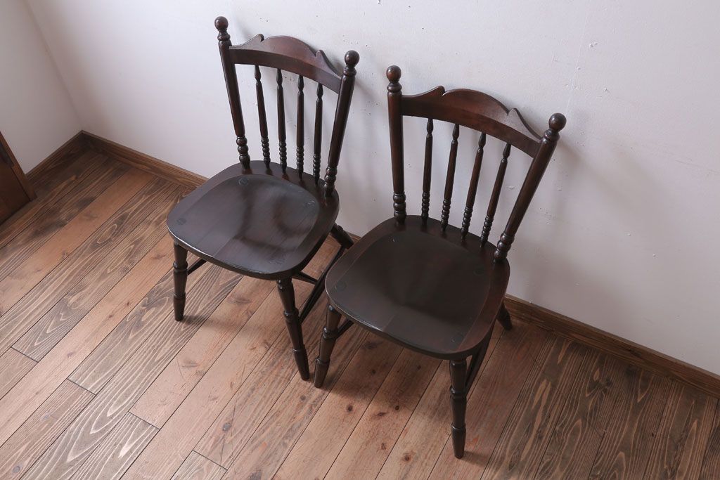 ビンテージ品　松本民芸家具　16型　スピンドルチェア2脚セット