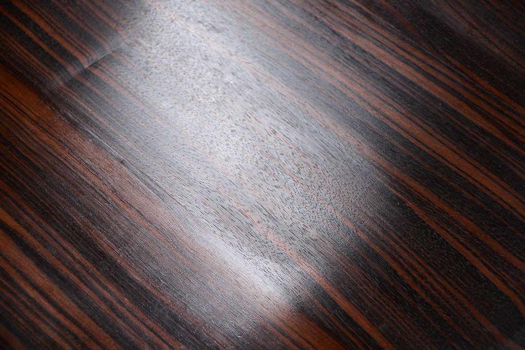 アンティーク家具　和製アンティーク　ガラス天板付き!縞黒檀材の古い座卓