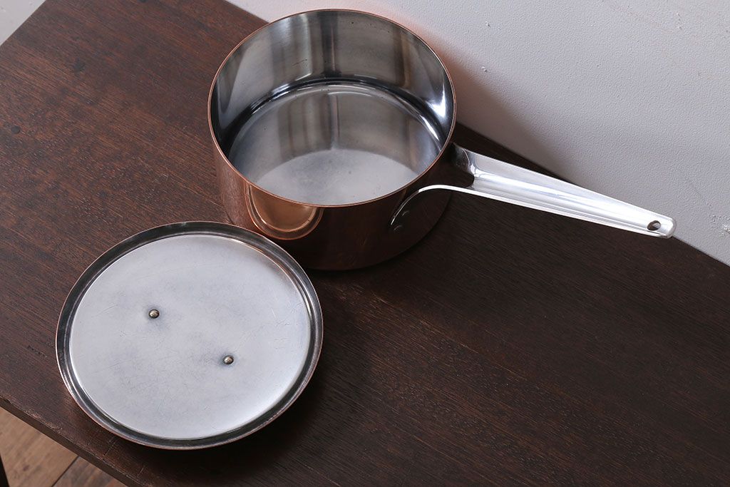 アンティーク雑貨　ビンテージ　デンマークGeorg Jensen(ジョージ・ジェンセン) 銅製の片手鍋(蓋付き)