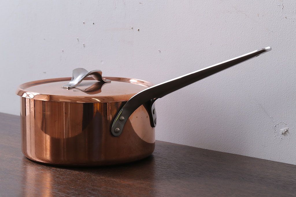 アンティーク雑貨　ビンテージ　デンマークGeorg Jensen(ジョージ・ジェンセン) 銅製の片手鍋(蓋付き)