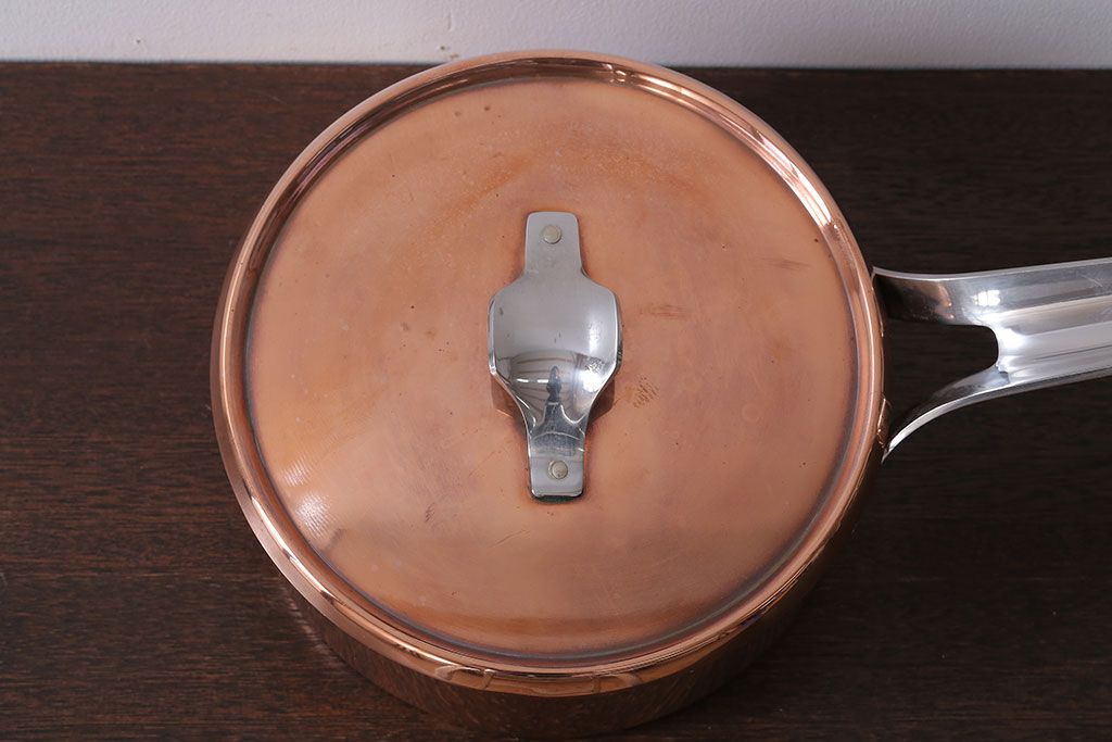 アンティーク雑貨　ビンテージ　デンマークGeorg Jensen(ジョージ・ジェンセン) 銅製の片手鍋(蓋付き)