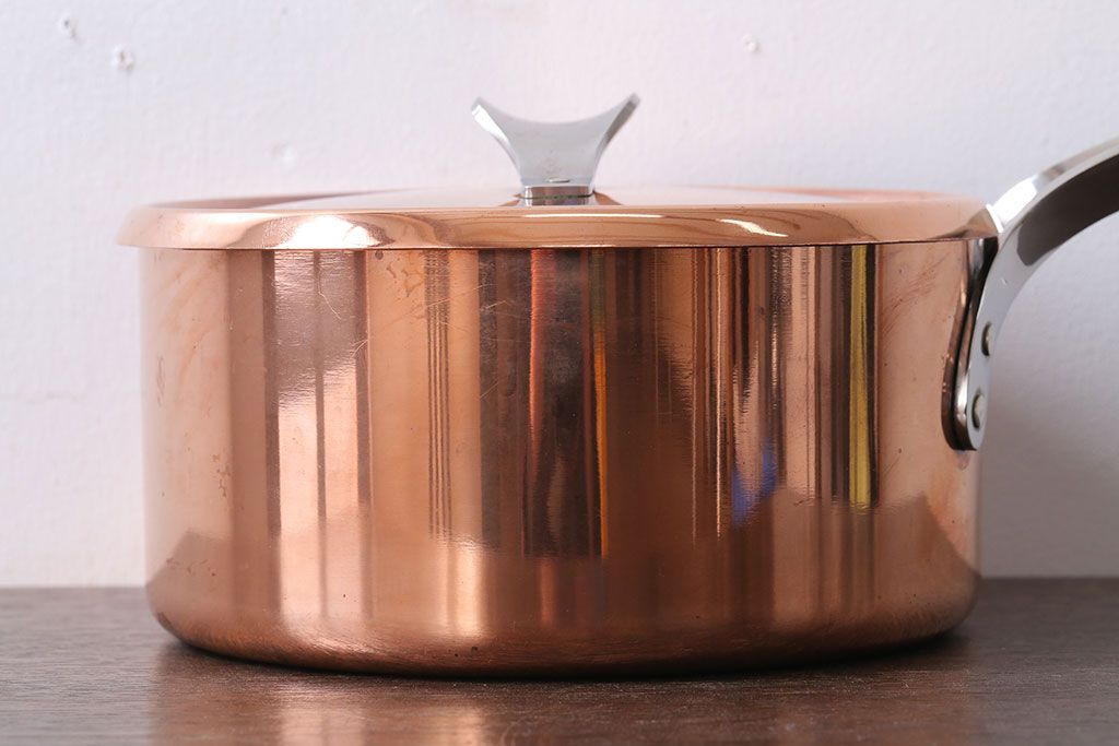 アンティーク雑貨　ビンテージ　デンマークGeorg Jensen(ジョージ・ジェンセン) 銅製の片手鍋(蓋付き)
