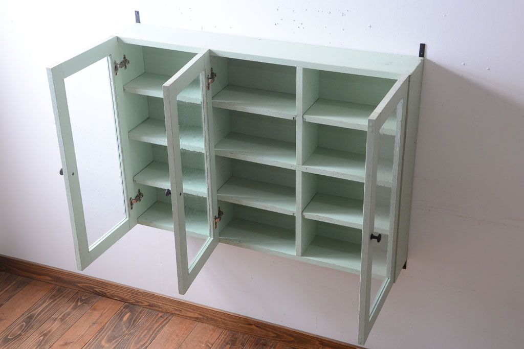 アンティーク家具　アンティークペイント　壁掛けキャビネット(収納棚)(2)