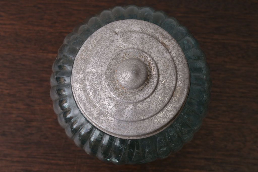 アンティーク雑貨　昭和レトロ　プレスガラスキャンディーポット(砂糖壺)(2)