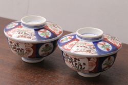アンティーク雑貨　アンティーク　大正〜昭和初期　色絵茶碗2客セット