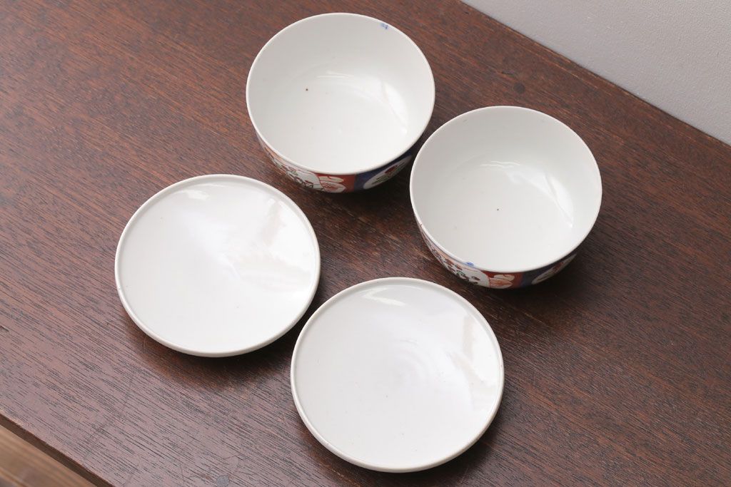 アンティーク雑貨　アンティーク　大正〜昭和初期　色絵茶碗2客セット